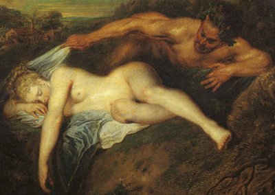 木星とアンティオペとしても知られるニンフとサテュロス、詳細 作： Jean Antoine Watteau